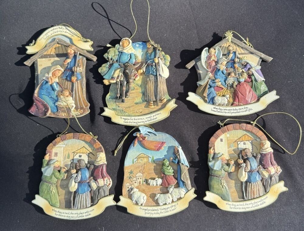 6 WoodWorks Roman Nativity Scene Christmas Ornament Hand Painted Full Set LO11/1